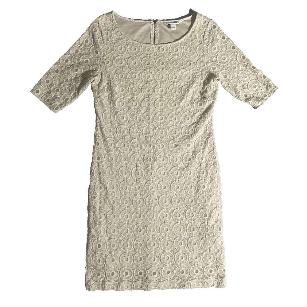 Banana Republic Lace Dress Womens Size 2 Sleeve Lined Zip Evening Cocktail Ivory